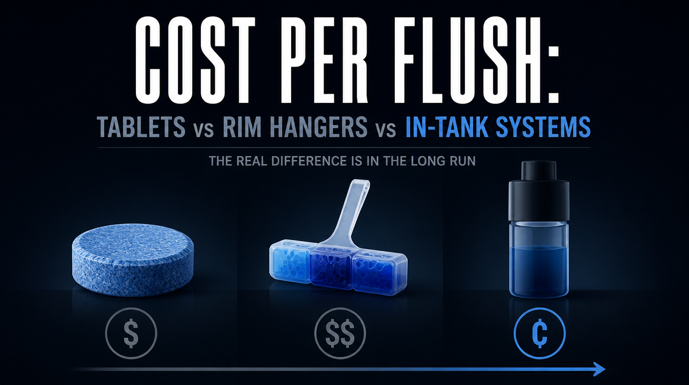 Cost per flush: tablets vs rim hangers vs in-tank systems