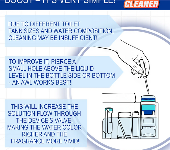 Automatic toilet bowl cleaner with antibacterial and cleansing properties, rich foam, and a pleasant scent of Lemon, Green Apple, or Hypoallergenic unscented option. (Device + 350ml Bottle)