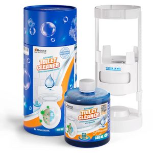 Automatic toilet cleaner set with bottle, holder, and packaging